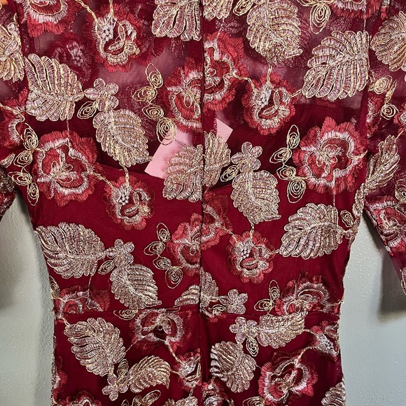 Maniju Elegant Red Floral Lace Dress - Picture 2 of 7